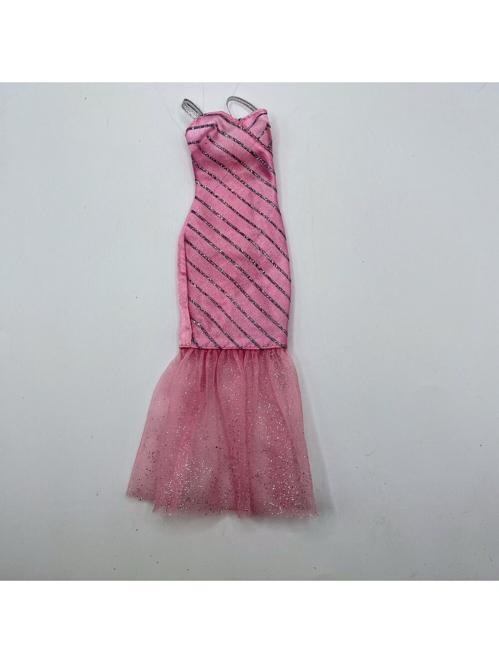 Vtg  Barbie Clothes-Light Pink  Satin Silver Stripe Mermaid Dress Tulle Hem B16